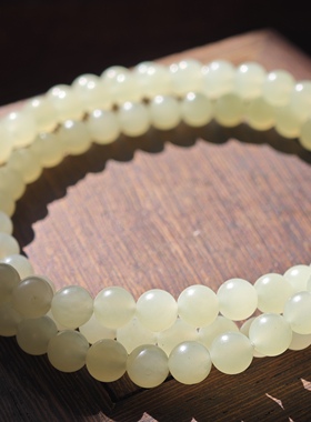 老丁新疆和田玉籽料6mm圆珠手链108颗老熟浅黄口洒金皮佛珠手串油