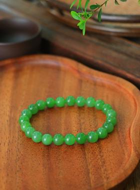 天然和田玉碧玉阳绿卡8mm圆珠手串单圈手链简约时尚高档珠宝男女