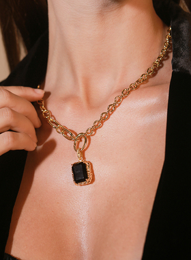 【婉儿专属】RC Retro Chic意大利复古首饰 黑色方块熔岩项链