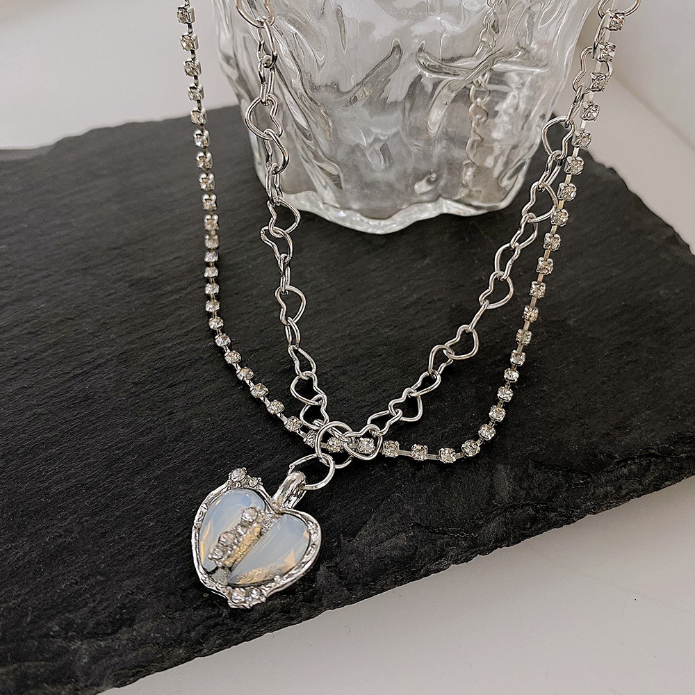 Love inlaid zircon necklace girl heart choker轻奢高级感项链-图1