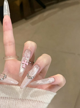 【反转甜心】闪钻纯手工穿戴甲粉色亮片美甲高级小众显白指甲贴片