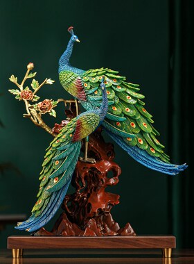 大铜世家全铜富贵双全孔雀摆件中式电视柜客厅装饰品乔迁结婚礼品