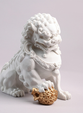 新中式白色石狮子摆件现代样板间别墅客厅家居装饰动物石雕工艺品