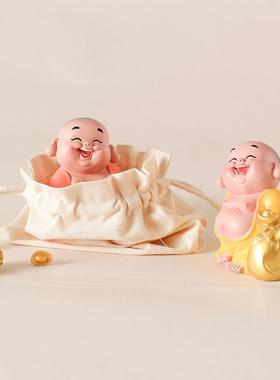 妙工坊弥勒佛摆件车载可爱治愈系笑佛办公桌家居酒柜装饰品小和尚