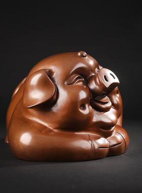 紫铜猪摆件生肖猪铜工艺品装饰品客厅办公室桌面摆设开业礼品