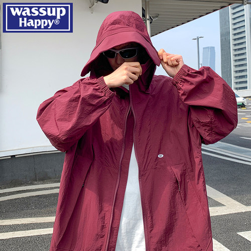 wassup happy冰丝速干防晒衣男夏季薄款户外透气连帽防晒服冲锋衣 - 图0