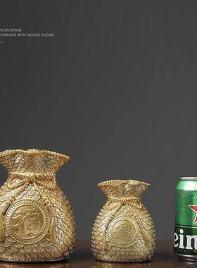 简约书柜金色招财福袋开 业礼品桌面摆件客厅酒柜办公室装饰品钱