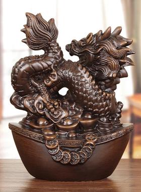 实木招财生肖龙摆件客厅酒柜博古架中式祥龙装饰家居生日工艺礼品