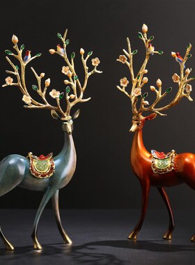 黄铜鹿摆件铜鹿摆件装饰客厅玄关酒柜摆设黄铜鹿摆件轻奢乔迁礼品