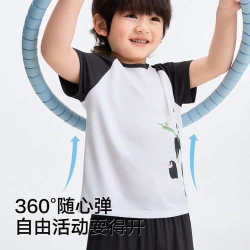 松山儿童可爱熊猫松团家居服男童女童短袖T恤短裤睡衣26春夏新品 - 图2