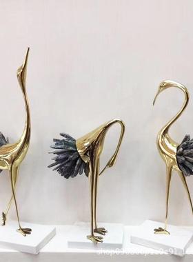 简约现代家居客厅卧室样板间轻奢装饰品软装电视柜水晶铜鹤摆件