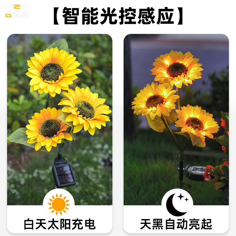 太阳能仿真向日葵灯户外防水氛围灯阳台装饰庭院灯花园地插草坪灯 - 图2