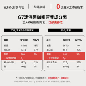 G7coffee美式罗布斯塔豆纯黑咖啡0蔗糖添加越南原装进口健身伴侣