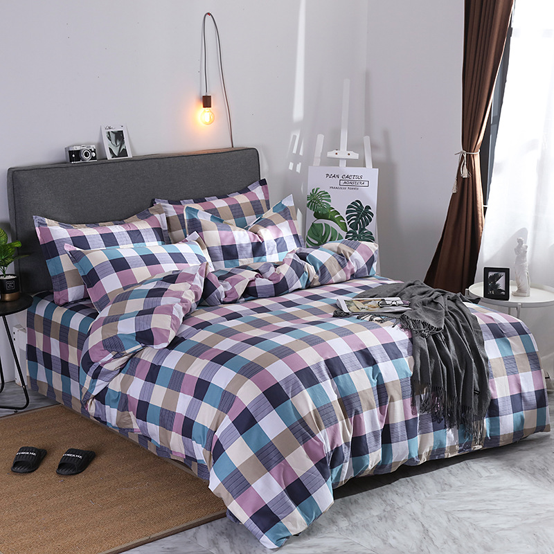 可定制纯棉四件式秋冬全棉格子床单被套200x230加大床品公寓宿舍 - 图0