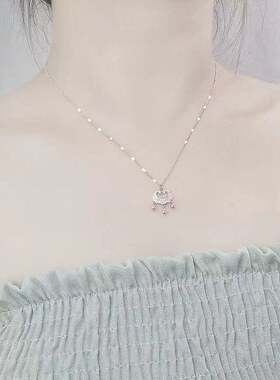 满钻平安锁蛇骨链项链女款
