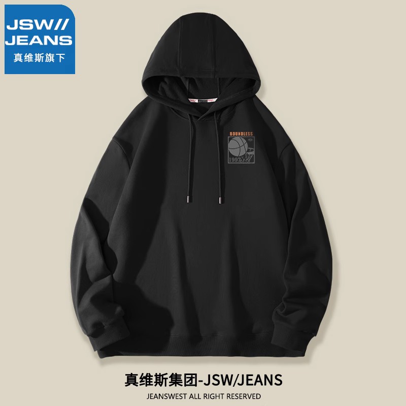 真维斯旗下JSWJEANS连帽卫衣男款秋冬美式新款加绒男生潮牌冬季男 - 图0