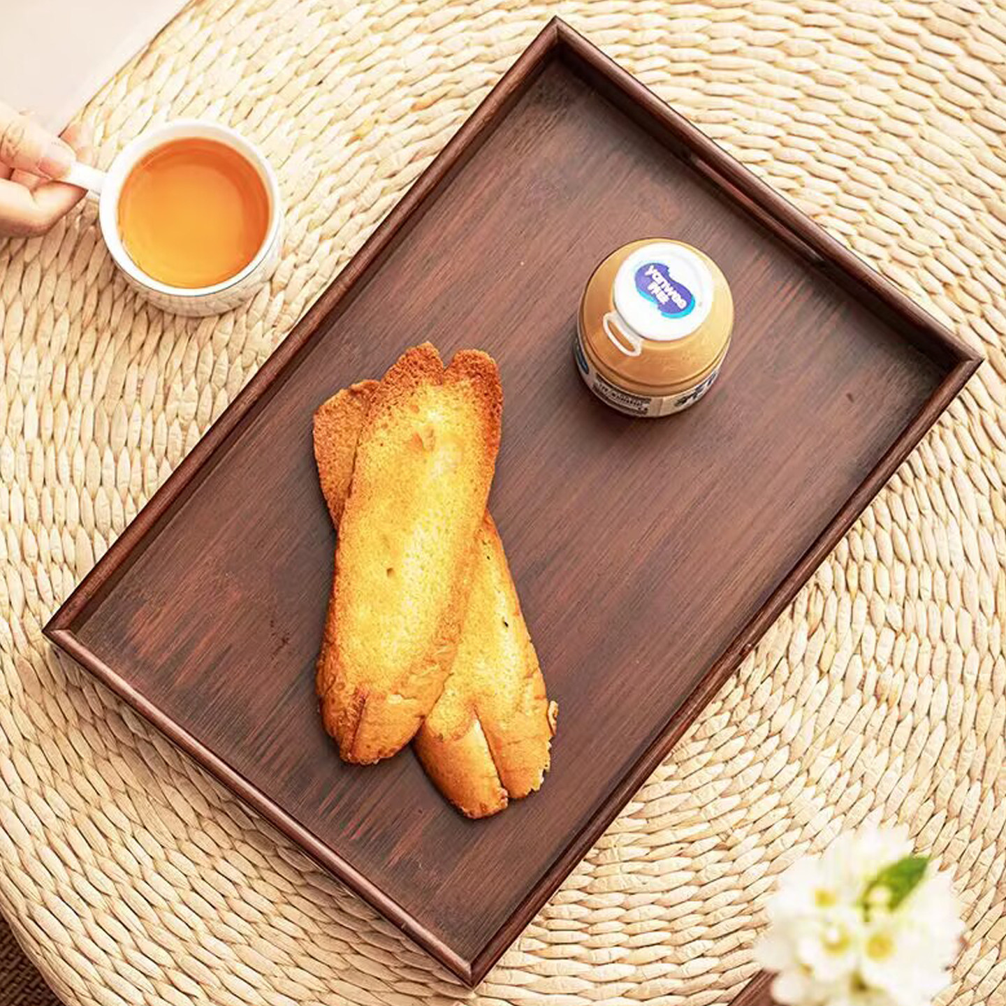 Bamboo tray household water cup plate snack flattering tray