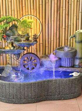 新款鱼缸客厅家用户外庭院阳台养鱼池水循环落地假山招财流水摆件
