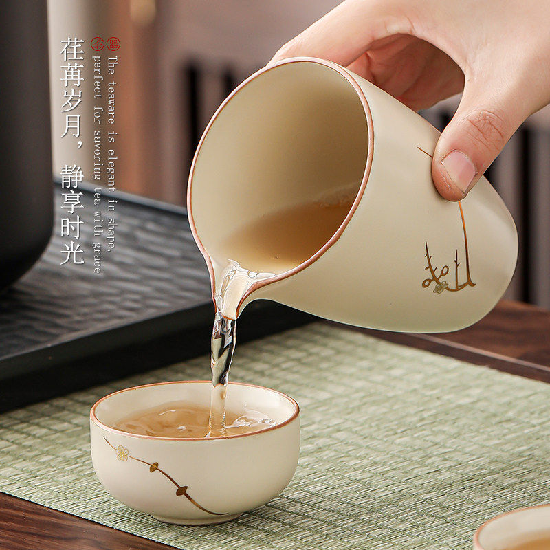 汝窑描金梅花公道杯陶瓷分茶器茶匀功夫茶具配件家用茶海泡茶公杯,淘宝优惠券,粉丝福利购,淘宝优惠卷
