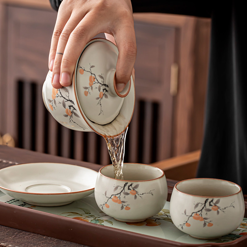 汝窑事事如意盖碗茶杯功夫茶具家用陶瓷不烫手三才盖碗中式泡茶,淘宝优惠券,粉丝福利购,淘宝优惠卷