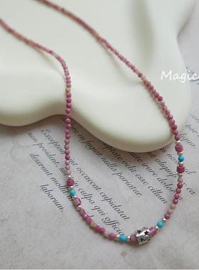 【蔷薇】原创设计天然蔷薇石S925纯银转运珠个性复古粉色小众项链