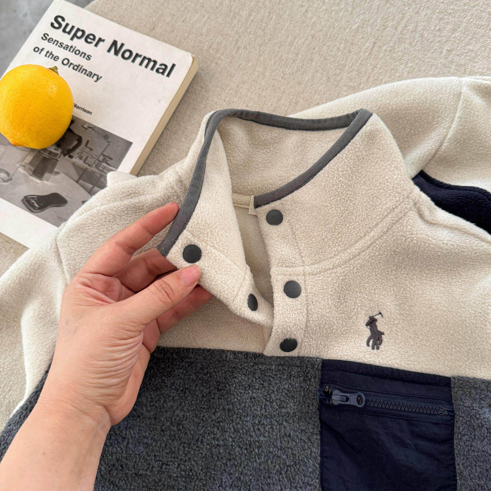 儿童Polo衫双面绒秋冬男童半拉炼外套加绒潮宝宝口袋打底衫女洋气,淘宝优惠券,粉丝福利购,淘宝优惠卷