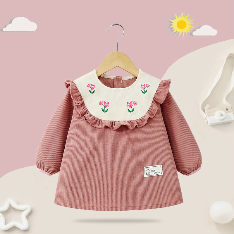 Baby girl smock outer wear princess skirt autumn and winter baby children's meal pocket for eating waterproof anti-dirty reverse wearing bib apron