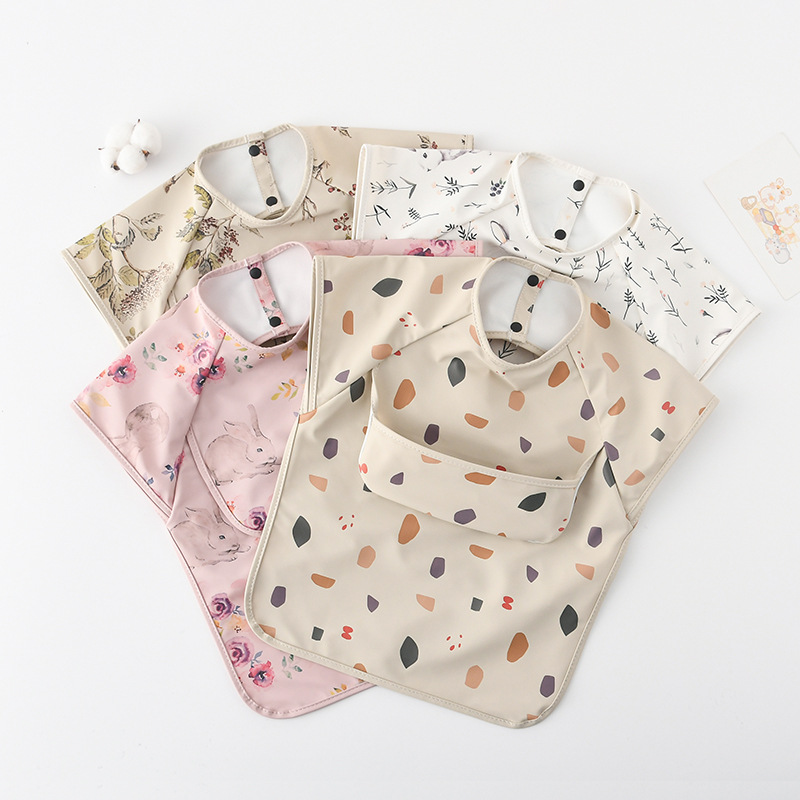 Korean style children's smock baby sleeveless bib pu reverse dressing baby waterproof rice pocket eating anti-dirty food supplement bib