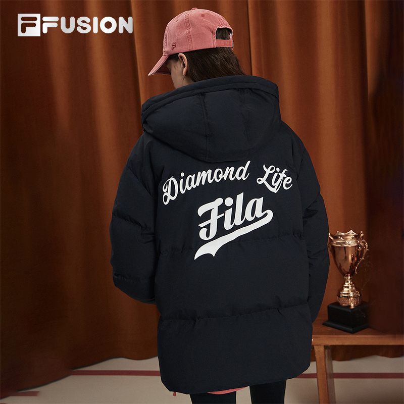 FILA FUSION斐乐潮牌羽绒服女2023冬季时尚宽松休闲连帽上衣 - 图0