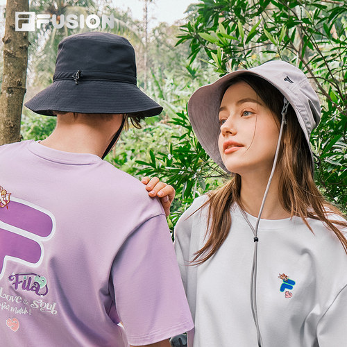 FILA FUSION斐乐情侣圆帽2025夏季新款时尚休闲防晒帽渔夫帽女帽 - 图0