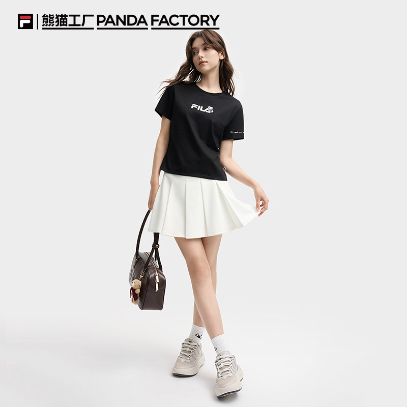 FILA斐乐大熊猫短袖T恤女2025秋新品修身纯棉百搭运动休闲上衣,淘宝优惠券,粉丝福利购,淘宝优惠卷