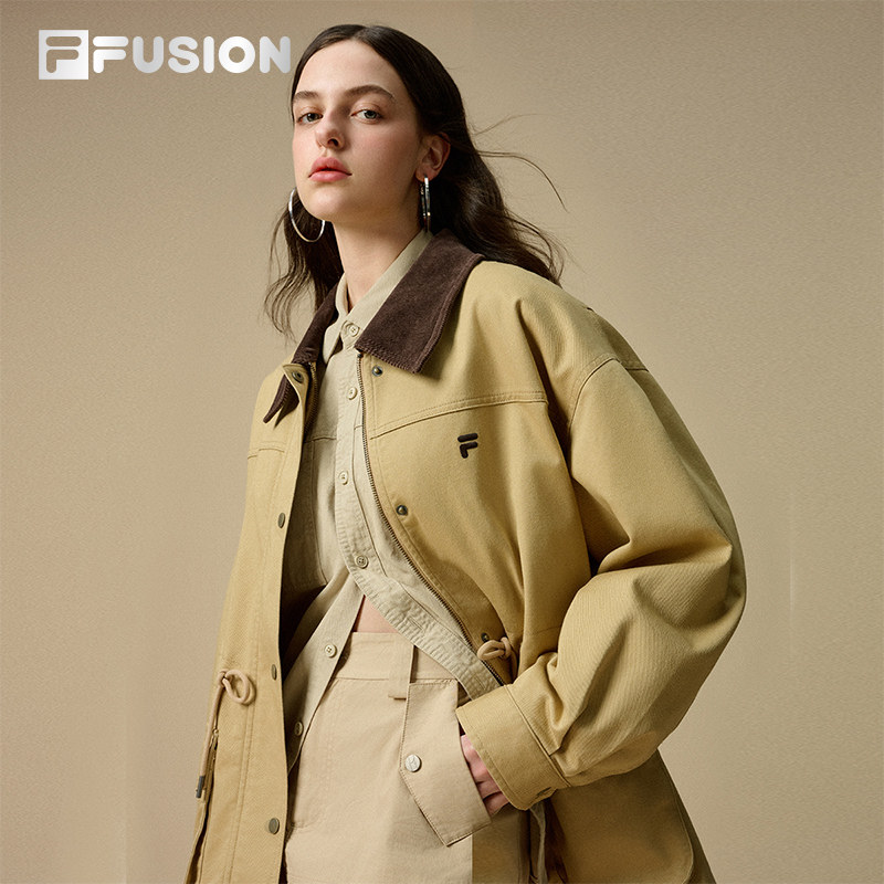 FILA FUSION斐乐潮牌梭织外套女2025冬季新款休闲巴恩风翻领上衣,淘宝优惠券,粉丝福利购,淘宝优惠卷