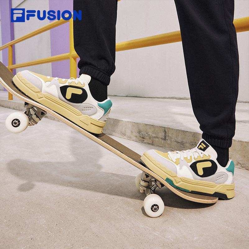 FILA FUSION斐乐潮牌BANK DX 情侣场下滑板鞋2023冬季时尚厚底鞋 - 图0