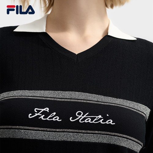 FILA 斐乐官方女子编织衫2025夏新款时尚简约休闲基础V领短袖上衣 - 图3