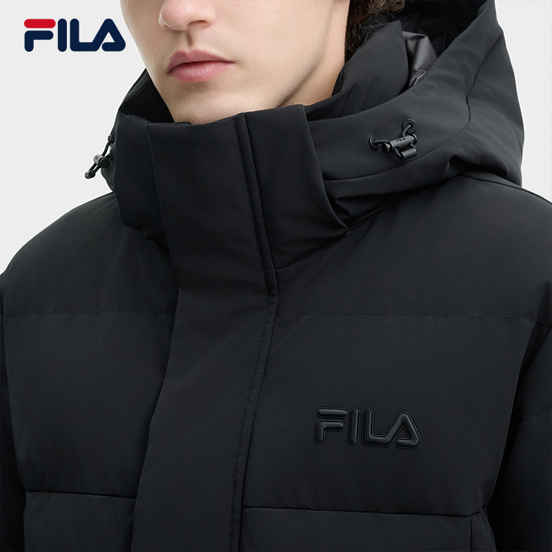 FILA 斐乐官方男士中长款羽绒服2024冬新款休闲舒适连帽保暖外套 - 图3