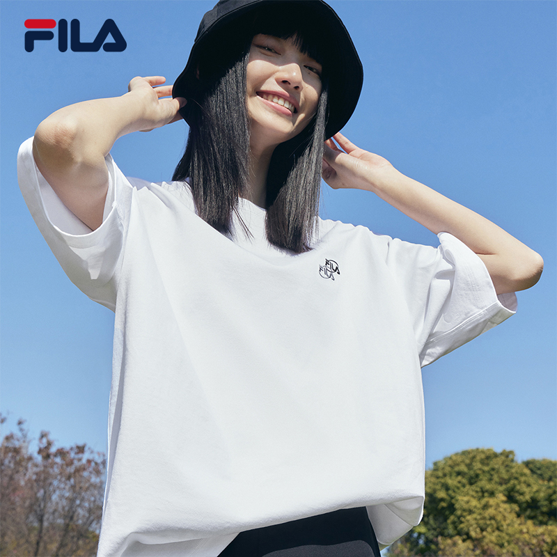 FILA 斐乐情侣款短袖T恤夏季舒适休闲时尚运动短T男纯棉上衣女装