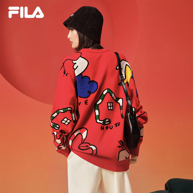 Sweater ຄູ່ຜົວເມຍ FILA ເສື້ອ sweater knitted ບາດເຈັບແລະ