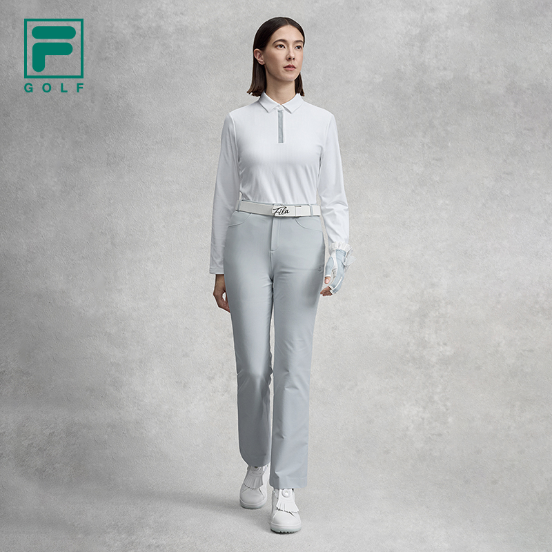 FILA 斐乐官方女士梭织长裤2025冬新款高尔夫运动简约基础微喇裤 - 图2