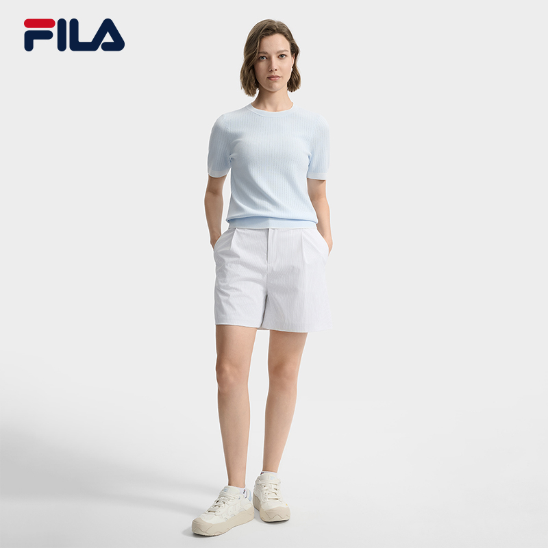 FILA Emerald斐乐女子编织衫2025秋新款时尚清新休闲短袖基础上衣 - 图2