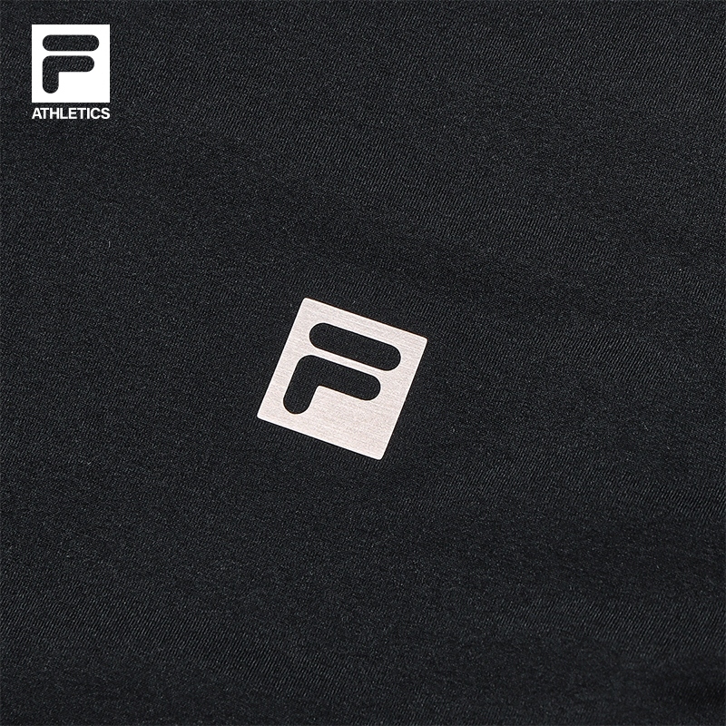 FILA 斐乐官方女子针织短袖衫2024冬新款健身运动简约黑色圆领T恤 - 图3