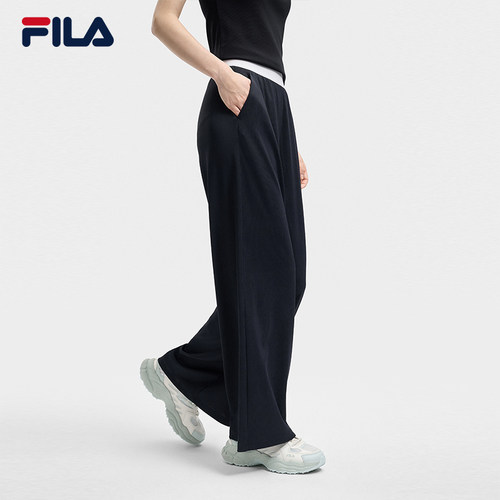 FILA 斐乐官方女士针织长裤2026夏季新款裤子基础简约休闲阔腿裤 - 图1