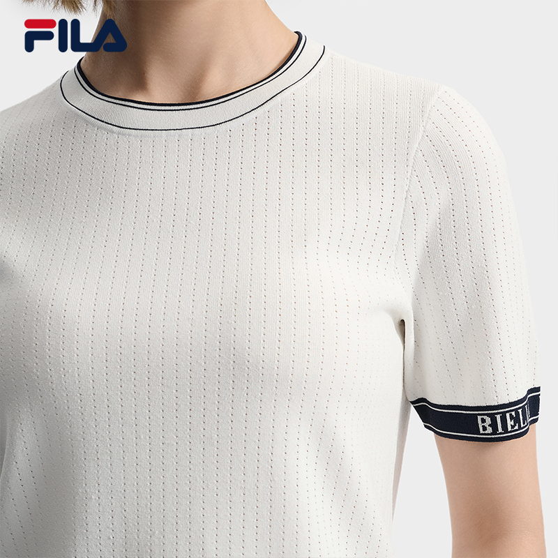 FILA Emerald斐乐女子编织衫2025秋新款时尚清新休闲短袖基础上衣 - 图3