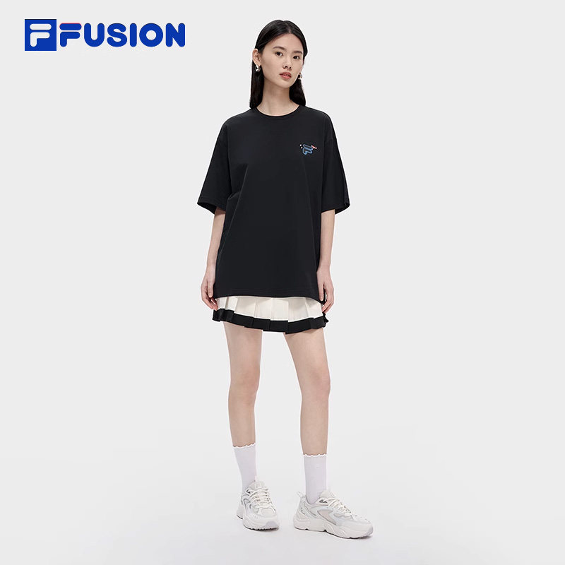 FILA FUSION斐乐潮牌女短袖T恤情侣款2023夏宽松情人节男上衣,淘宝优惠券,粉丝福利购,淘宝优惠卷