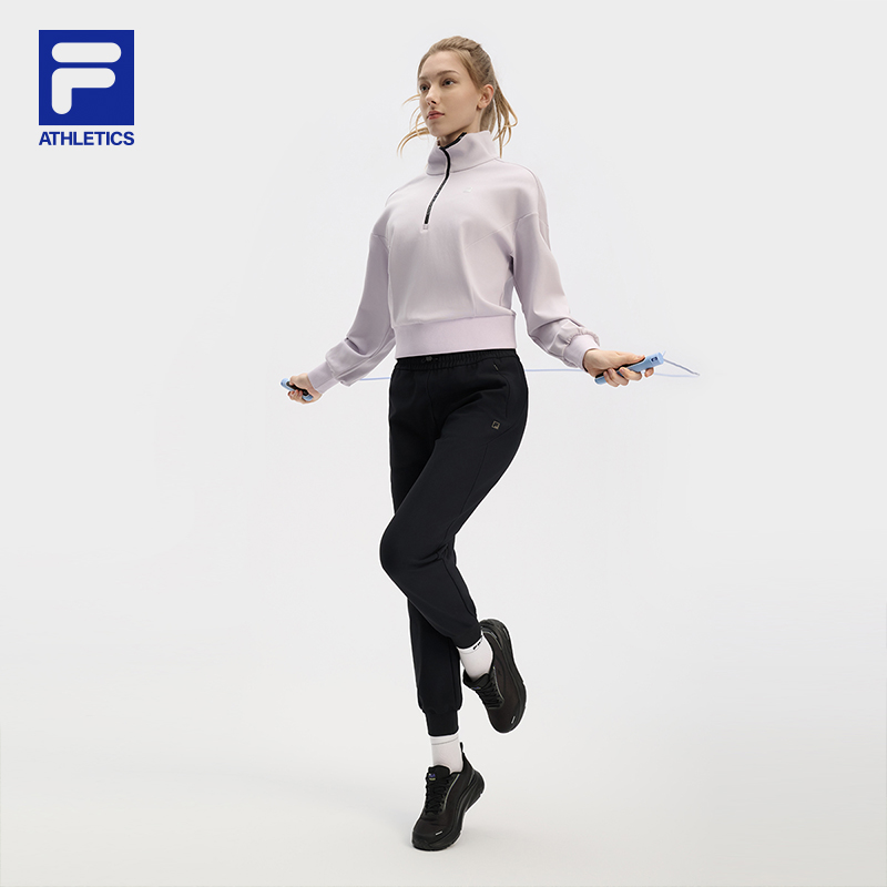 FILA 斐乐官方女子套头卫衣2024冬新款健身运动翻领针织长袖上衣 - 图2
