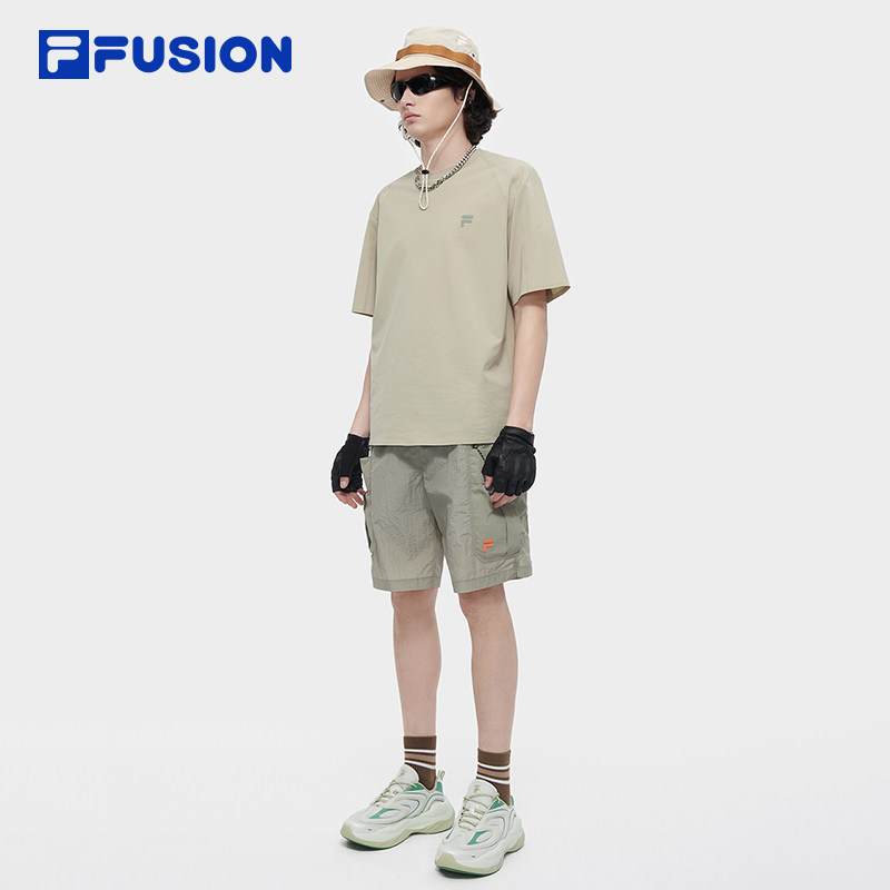 FILA FUSION斐乐潮牌男子梭织短袖衫2024夏新款时尚休闲插肩袖T恤,淘宝优惠券,粉丝福利购,淘宝优惠卷