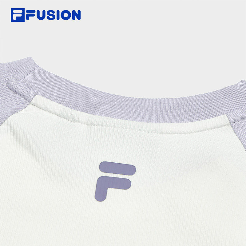 FILA FUSION斐乐潮牌女子针织短袖衫2024夏季新款时尚拼色修身T恤,淘宝优惠券,粉丝福利购,淘宝优惠卷
