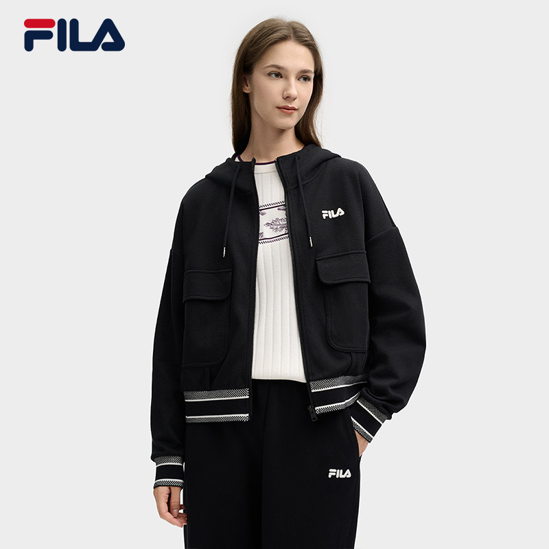 FILA 斐乐官方女士针织长袖外套2025春新款时尚宽松休闲连帽上衣,淘宝优惠券,粉丝福利购,淘宝优惠卷
