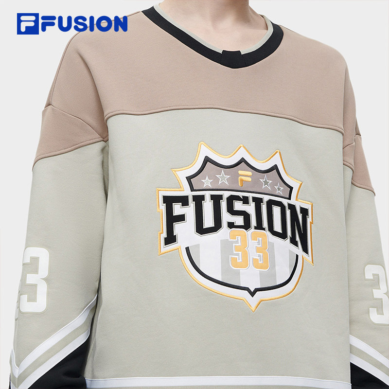 FILA FUSION斐乐潮牌男子针织套头衫2023冬宽松撞色拼接卫衣,淘宝优惠券,粉丝福利购,淘宝优惠卷