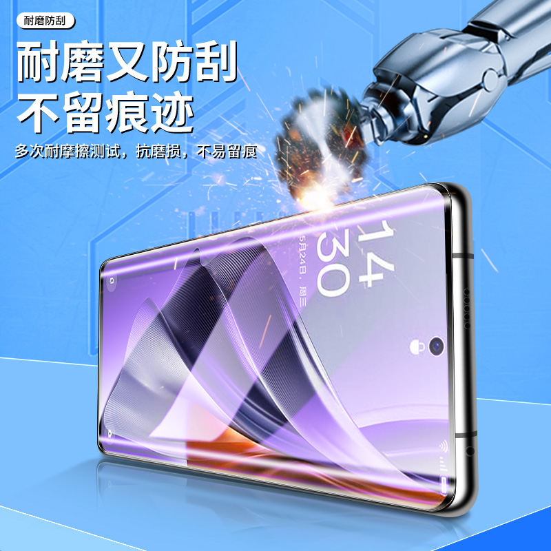 适用opporeno10钢化膜全屏覆盖reno10pro手机贴膜防摔防爆reno10pro+曲面水凝膜防指纹保护opo高清抗蓝光玻璃-图1