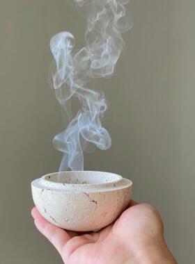 侘寂风黄洞石香炉线香底座装饰沉香炉桌面香插民宿酒店球型摆件